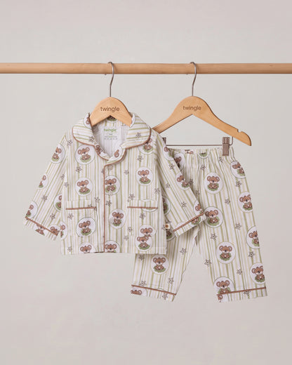 Twingle 100% Organic Cotton Nightsuit-Lightweight & Breathable-Soft Elasticated Waistband-White-Cookie Koala-For Infants