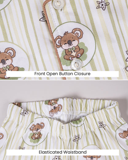 Twingle 100% Organic Cotton Nightsuit-Lightweight & Breathable-Soft Elasticated Waistband-White-Cookie Koala-For Infants