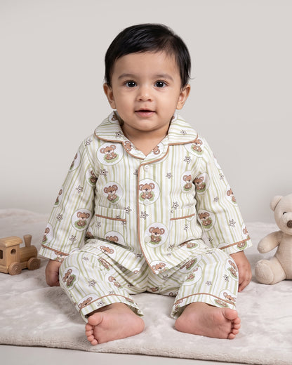 Twingle 100% Organic Cotton Nightsuit-Lightweight & Breathable-Soft Elasticated Waistband-White-Cookie Koala-For Infants