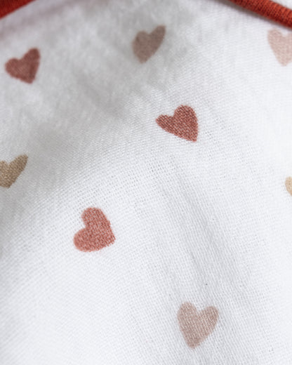 Twingle 100% Organic Muslin Nightsuit-Lightweight & Breathable-Soft Elasticated Waistband-White-Tiny Hearts-For Infants