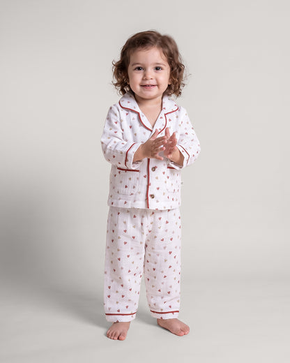 Twingle 100% Organic Muslin Nightsuit-Lightweight & Breathable-Soft Elasticated Waistband-White-Tiny Hearts-For Infants