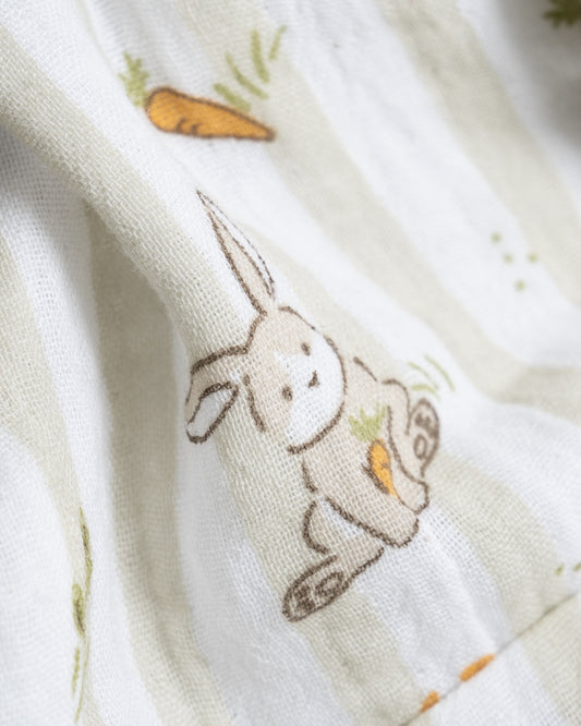 Twingle 100% Organic Muslin Nightsuit-Lightweight & Breathable-Soft Elasticated Waistband-White-Bunny Bite-For Infants