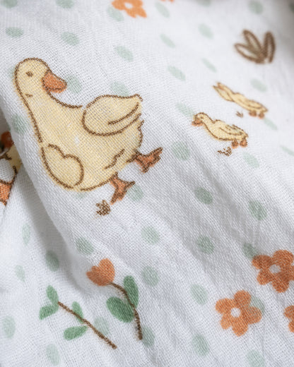 Twingle 100% Organic Muslin Nightsuit-Lightweight & Breathable-Soft Elasticated Waistband-White-Duck A Ling-For Infants