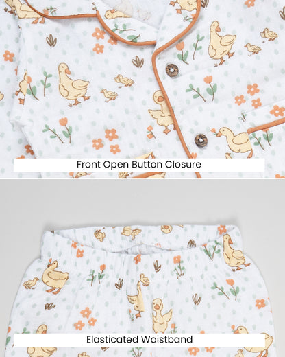 Twingle 100% Organic Muslin Nightsuit-Lightweight & Breathable-Soft Elasticated Waistband-White-Duck A Ling-For Infants