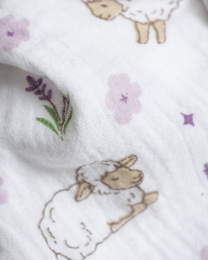 Twingle 100% Organic Muslin Nightsuit-Lightweight & Breathable-Soft Elasticated Waistband-White-Sweet Fluff-For Infants