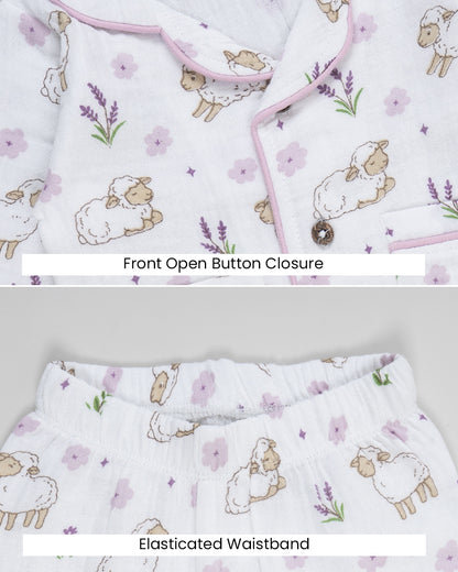 Twingle 100% Organic Muslin Nightsuit-Lightweight & Breathable-Soft Elasticated Waistband-White-Sweet Fluff-For Infants