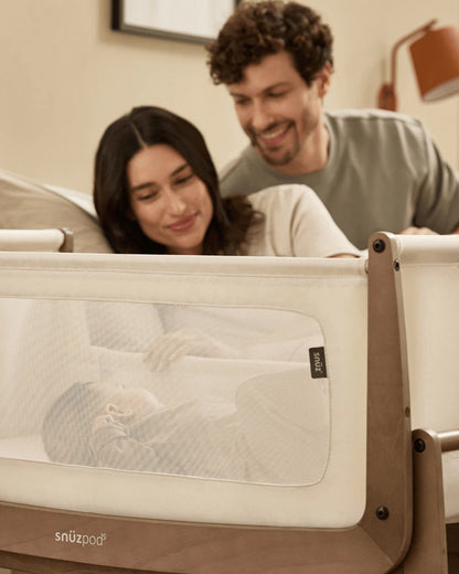 SnuzPod5 Co-Sleeping Bedside Crib With Rocking Stand-Zip-Down Mesh Wall-Lift-Off Bassinet & Breathable 3D Mattress-For 6 Months (Upto 9 kg)-Walnut