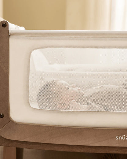 SnuzPod5 Co-Sleeping Bedside Crib With Rocking Stand-Zip-Down Mesh Wall-Lift-Off Bassinet & Breathable 3D Mattress-For 6 Months (Upto 9 kg)-Walnut
