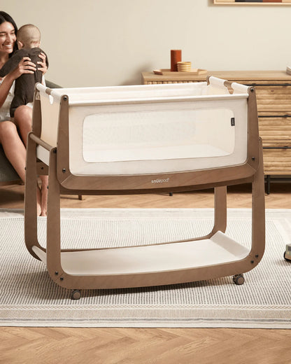 SnuzPod5 Co-Sleeping Bedside Crib With Rocking Stand-Zip-Down Mesh Wall-Lift-Off Bassinet & Breathable 3D Mattress-For 6 Months (Upto 9 kg)-Walnut