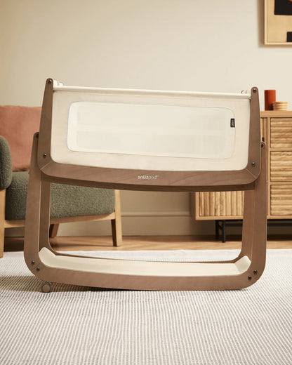 SnuzPod5 Co-Sleeping Bedside Crib With Rocking Stand-Zip-Down Mesh Wall-Lift-Off Bassinet & Breathable 3D Mattress-For 6 Months (Upto 9 kg)-Walnut