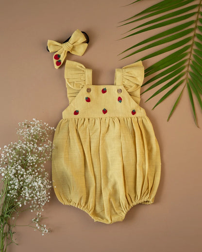 PureCloth Girl Gift Hamper with Cotton Romper and Toy-Newborn Essential Gift Set For Baby Shower-Pack of 5-Yellow