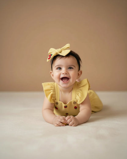 PureCloth Girl Gift Hamper with Cotton Romper and Toy-Newborn Essential Gift Set For Baby Shower-Pack of 5-Yellow