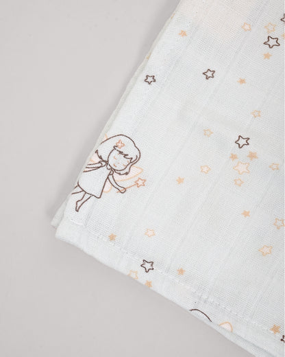 Twingle 100% Organic Muslin Swaddles-Bigger than Standard Swaddles-Supports Natural Airflow-Soft Gentle Edges-Fairy Dream & Starry Balloon Print-White & Blue-Pack of 2-Infant Wraps