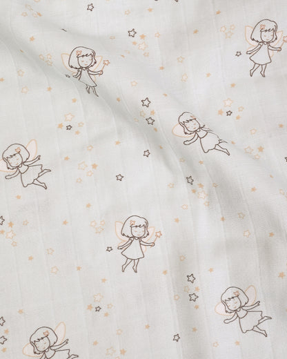Twingle 100% Organic Muslin Swaddles-Bigger than Standard Swaddles-Supports Natural Airflow-Soft Gentle Edges-Fairy Dream & Starry Balloon Print-White & Blue-Pack of 2-Infant Wraps