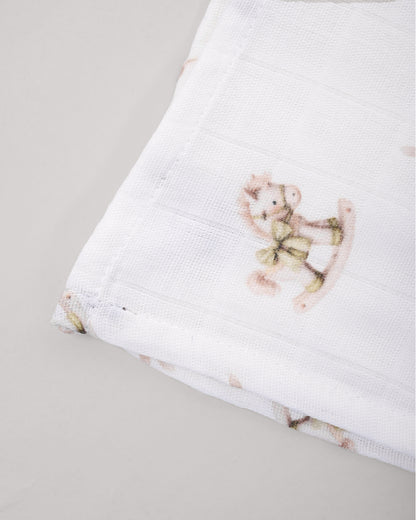 Twingle 100% Organic Muslin Swaddles-Bigger than Standard Swaddles-Supports Natural Airflow-Soft Gentle Edges-Riding Horse & Autumn Vibes Print-White-Pack of 2-Infant Wraps