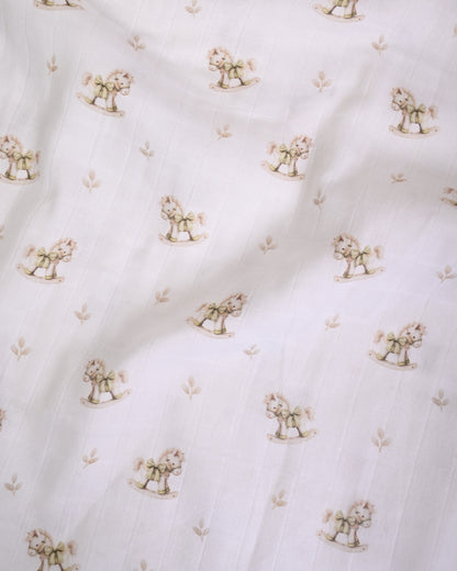 Twingle 100% Organic Muslin Swaddles-Bigger than Standard Swaddles-Supports Natural Airflow-Soft Gentle Edges-Riding Horse & Autumn Vibes Print-White-Pack of 2-Infant Wraps