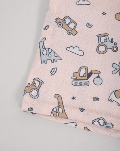 Twingle 100% Organic Muslin Swaddles-Bigger than Standard Swaddles-Supports Natural Airflow-Soft Gentle Edges-Farm Life & Dino Print-Off White-Pack of 2-Infant Wraps