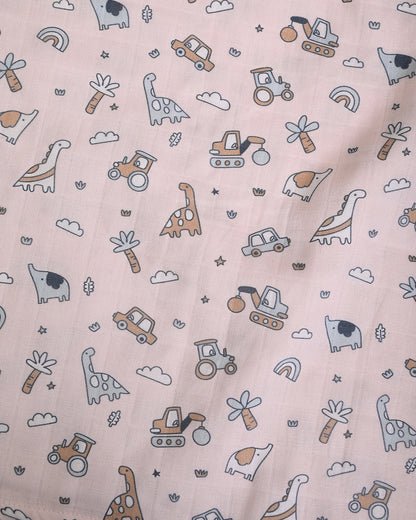 Twingle 100% Organic Muslin Swaddles-Bigger than Standard Swaddles-Supports Natural Airflow-Soft Gentle Edges-Farm Life & Dino Print-Off White-Pack of 2-Infant Wraps