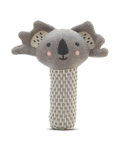 Pluchi Koala Cotton Knitted Stick Rattle Toy-Improves Hand-Eye Coordination-Perfect Companion for Bedtime-For Infants