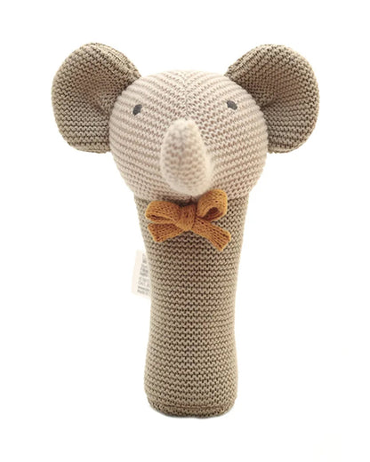 Pluchi Elephant Cotton Knitted Stick Rattle Toy-Improves Hand-Eye Coordination-Perfect Companion for Bedtime-For Infants