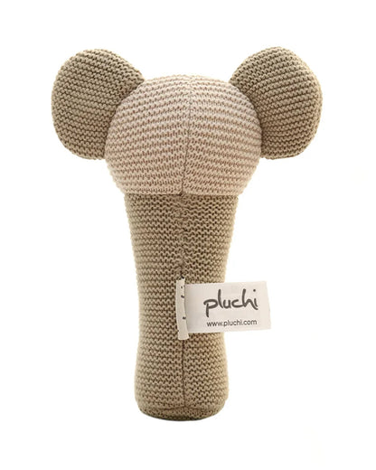 Pluchi Elephant Cotton Knitted Stick Rattle Toy-Improves Hand-Eye Coordination-Perfect Companion for Bedtime-For Infants