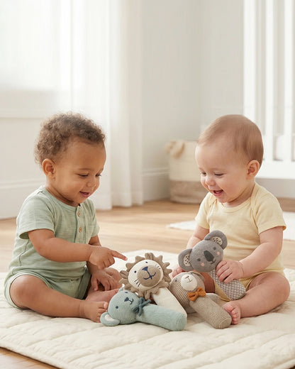 Pluchi Elephant Cotton Knitted Stick Rattle Toy-Improves Hand-Eye Coordination-Perfect Companion for Bedtime-For Infants