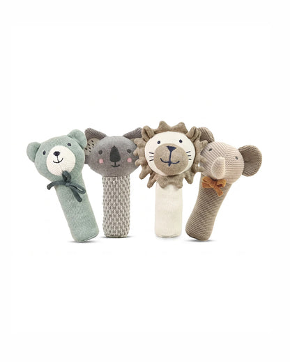Pluchi Elephant Cotton Knitted Stick Rattle Toy-Improves Hand-Eye Coordination-Perfect Companion for Bedtime-For Infants