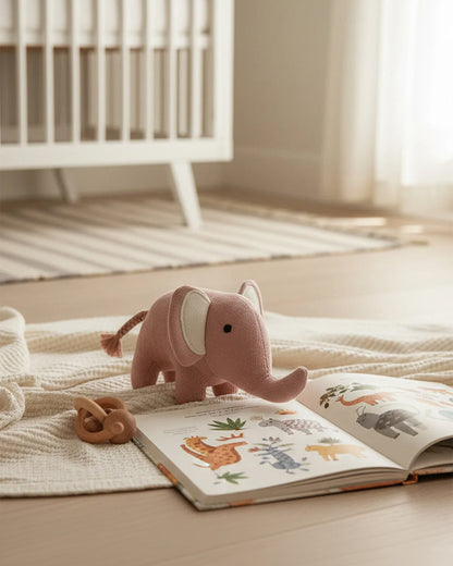 Pluchi Pink Harris The Elephant-Promotes Tactile Stimulation-Easily Washable-Knitted Soft Toy-Plush Cuddly Toy For Newborn