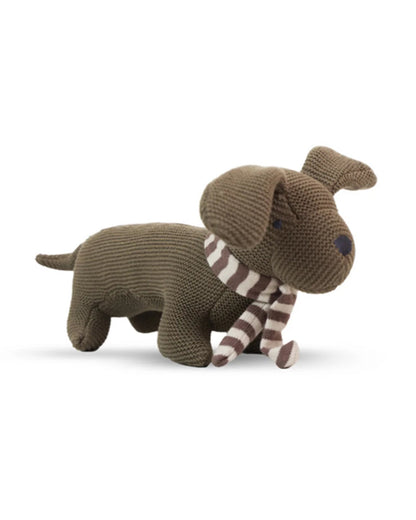 Pluchi Bruno Dog Cotton Knitted Stuffed Rattle Toy-Improves Hand-Eye Coordination-Perfect Companion for Bedtime-For Infants