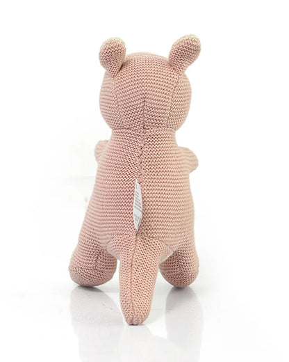 Pluchi Doodle Pink Kangaroo Cotton Knitted Stuffed Rattle Toy-Improves Hand-Eye Coordination-Perfect Companion for Bedtime-For Infants
