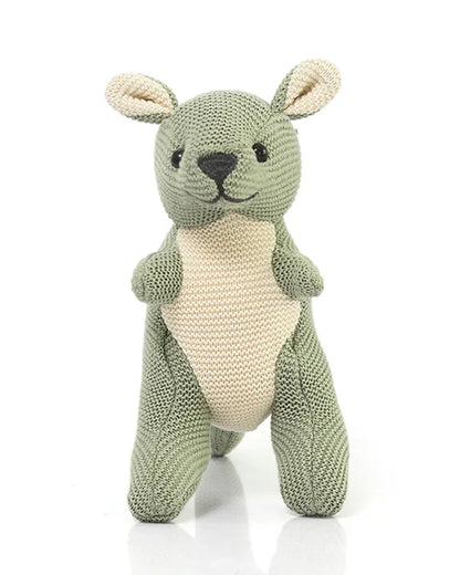 Pluchi Doodle Green Kangaroo Cotton Knitted Stuffed Rattle Toy-Improves Hand-Eye Coordination-Perfect Companion for Bedtime-For Infants