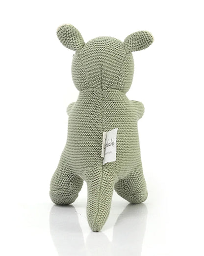 Pluchi Doodle Green Kangaroo Cotton Knitted Stuffed Rattle Toy-Improves Hand-Eye Coordination-Perfect Companion for Bedtime-For Infants