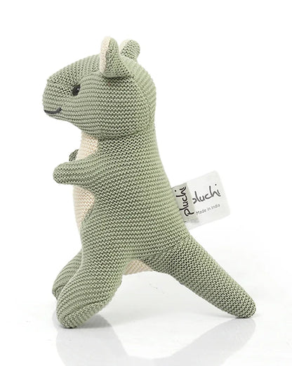 Pluchi Doodle Green Kangaroo Cotton Knitted Stuffed Rattle Toy-Improves Hand-Eye Coordination-Perfect Companion for Bedtime-For Infants