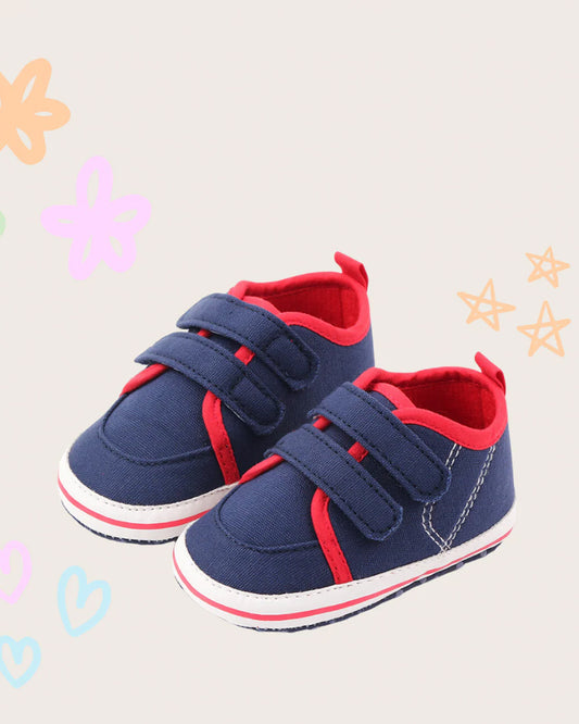 NINO BELLO Red & Blue Double Velcro Shoes For Infants