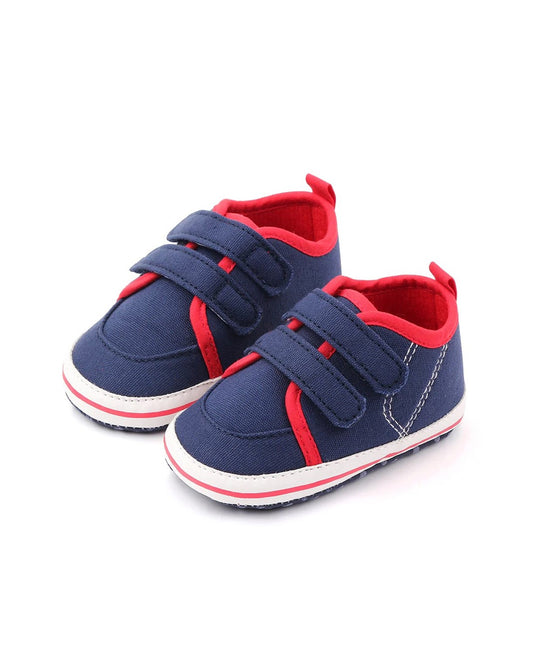 NINO BELLO Red & Blue Double Velcro Shoes For Infants