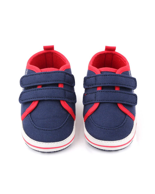 NINO BELLO Red & Blue Double Velcro Shoes For Infants