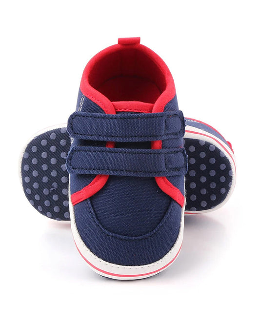 NINO BELLO Red & Blue Double Velcro Shoes For Infants