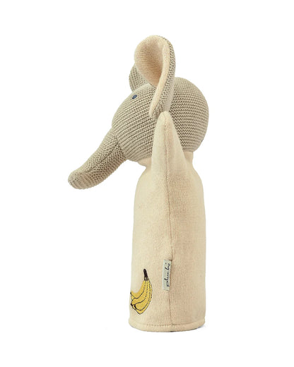 Pluchi Elephant Hand Puppet Cotton Knitted Soft Toy-Super Soft & Washable-For Infants