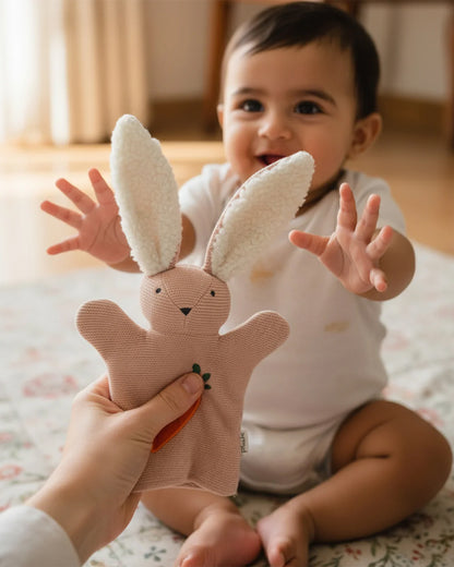 Pluchi Rabbit Hand Puppet Cotton Knitted Soft Toy-Super Soft & Washable-For Infants