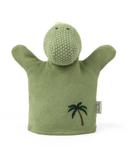 Pluchi Dino Hand Puppet Cotton Knitted Soft Toy-Super Soft & Washable-For Infants