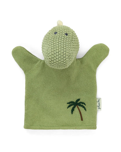Pluchi Dino Hand Puppet Cotton Knitted Soft Toy-Super Soft & Washable-For Infants