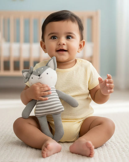 Pluchi Pip Foxy Cotton Knitted Stuffed Soft Toy-Promotes Visual Stimulation-Plush Cuddly Toy For Newborn