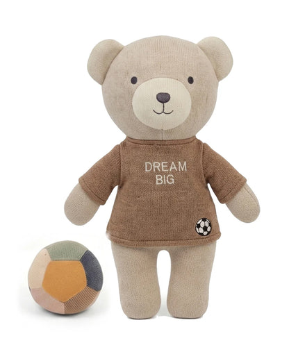 Pluchi Dream Big Football Teddy Cotton Knitted Stuffed Soft Toy-Promotes Visual Stimulation-Pack of 2-Plush Cuddly Toy For Newborn