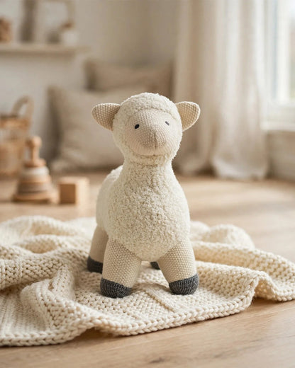 Pluchi Alba Sheep Cotton Knitted Stuffed Soft Toy-Promotes Visual Stimulation-Plush Cuddly Toy For Newborn