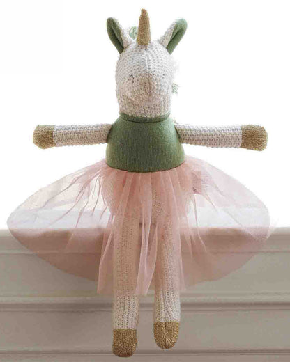 Pluchi Kizzy The Unicorn Cotton Knitted Stuffed Soft Toy-Washable Plush Cuddly Toy For Newborn