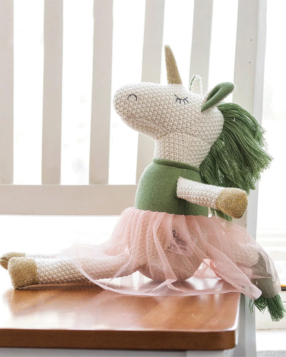 Pluchi Kizzy The Unicorn Cotton Knitted Stuffed Soft Toy-Washable Plush Cuddly Toy For Newborn