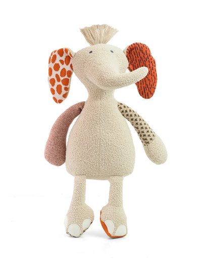 Pluchi Odie Elephant Patchwork Cotton Knitted Stuffed Soft Toy-Washable Plush Cuddly Toy For Newborn