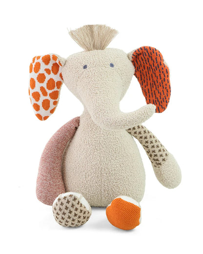 Pluchi Odie Elephant Patchwork Cotton Knitted Stuffed Soft Toy-Washable Plush Cuddly Toy For Newborn
