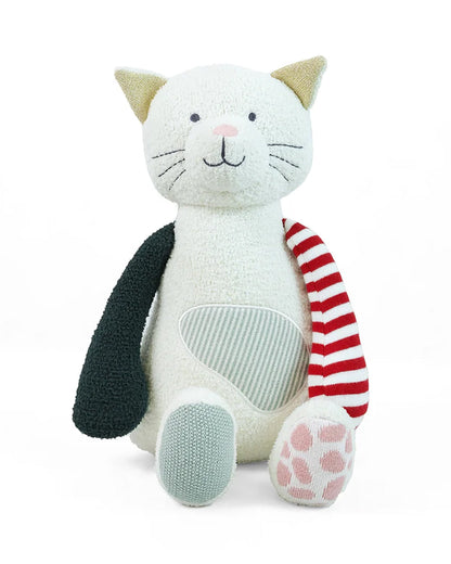 Pluchi Otis Cat Patchwork Cotton Knitted Stuffed Soft Toy-Washable Plush Cuddly Toy For Newborn