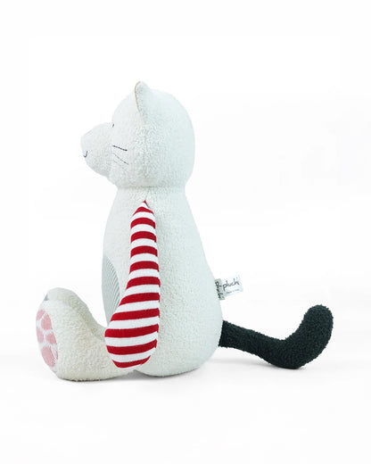 Pluchi Otis Cat Patchwork Cotton Knitted Stuffed Soft Toy-Washable Plush Cuddly Toy For Newborn